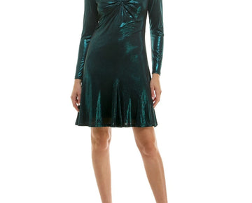 Taylor Women's Metallic Twist-Front Fit & Flare Dress Green Size 10 MSRP $128