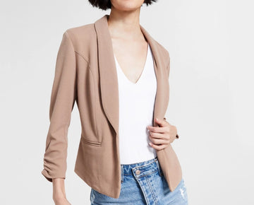 Bar III Women's Petite 3/4-Sleeve Shawl-Collar Blazer Size PL Ginger Brown