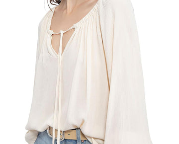 Sanctuary Womens Cold Shoulder Tie Neck Blouse Ivory Size XS