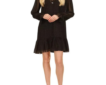 Michael Kors Women's Tie-Neck Dewdrop Texture Dress Black Size XS MSRP $195