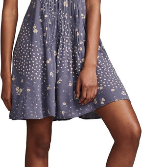 Lucky Brand Women's Printed Smocked V-Neck Sleeveless Dress Blue Size L MSRP $99