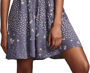 Lucky Brand Women's Printed Smocked V-Neck Sleeveless Dress Blue Size L MSRP $99