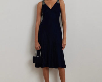 Lauren Ralph Lauren Beaded Velvet Sleeveless Cocktail Dress Blue Size 4 MSRP$295