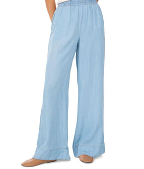 1.STATE Pants Womens Size M Blue Angel Chambray Wide Leg Relaxed Pull On $99