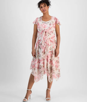 Robbie Bee Women 2-Pc. Chiffon Floral-Print Jacket & Dress Set Pink Size 12 $89