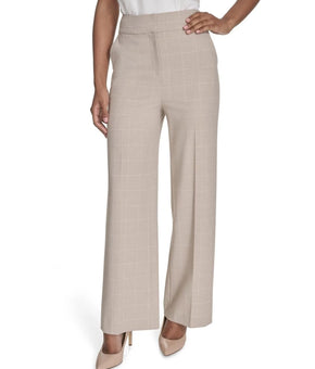Calvin Klein Pants Womens Size 16 Beige Plaid Wide Leg Dress Work Office $99