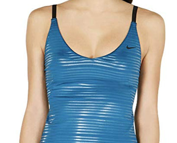 Nike Women's 6:1 Shine Striped Cross Back Tankini Top Size XS Green Abyss Blue