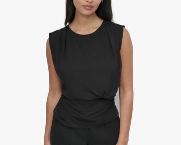 DKNY Women's Sleeveless Draped-Front Blouse Black Size M MSRP $59