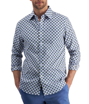 Club Room Mens Concho Cotton Print Button-Down Shirt Blue Gray Size M $60