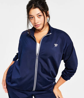 Reebok Women Polyester Logo Tricot Long-Sleeve Track Jacket Navy Blue Size S $55