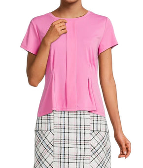 Karl Lagerfeld Short Sleeve Pleat Front Knit Top Pink SIze M MSRP $69