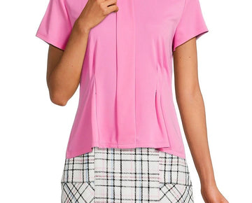 Karl Lagerfeld Short Sleeve Pleat Front Knit Top Pink SIze M MSRP $69