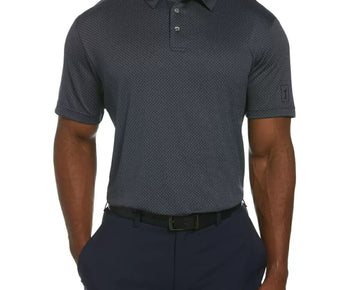 PGA TOUR Men's Geo Jacquard Performance Golf Polo Shirt Gray Peacoat Size M $68