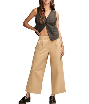 Lucky Brand Women's Pleated Cropped Wide-Leg Pants Beige Size 8 MSRP $99