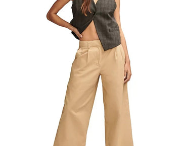 Lucky Brand Women's Pleated Cropped Wide-Leg Pants Beige Size 8 MSRP $99