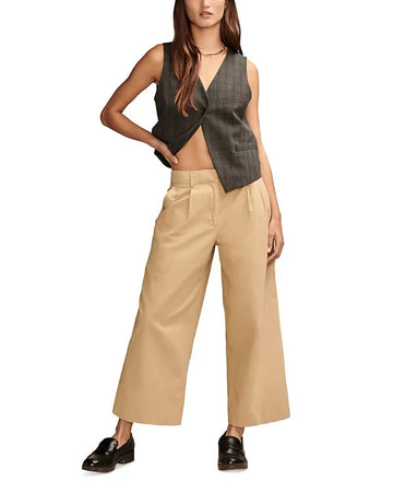 Lucky Brand Women's Pleated Cropped Wide-Leg Pants Beige Size 8 MSRP $99