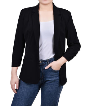 NY Collection Womens Petites Three Quarter Sleeve Office Wear One-Button Blazer