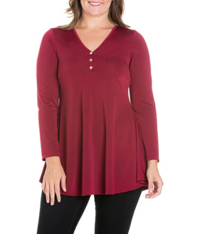 24seven Comfort Women Plus Size 2X Flared Long Sleeves Henley Tunic Top Red $60