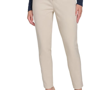 Tommy Hilfiger Women's Faux-Leather-Trim Ankle Pants Beige Size 2 MSRP $119