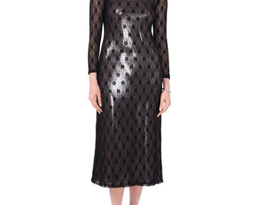 CeCe Women's Lace-Over-Metallic Long-Sleeve Midi Dress Black Size M MSRP $99
