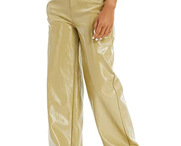Danielle Bernstein Womens Faux Leather Wide Leg Leather Pants Green Size 0