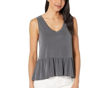 Lucky Brand Women's Tiered V-Neck Tank in Asphalt GRAY Size L MSRP $50