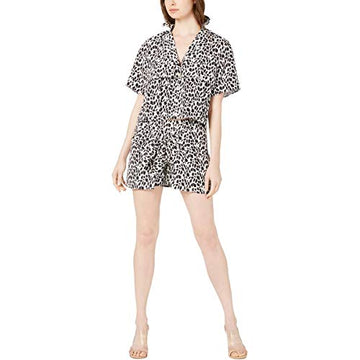 KENDALL + KYLIE Womens Camp Colorblock Button-Down Crop Top Size XS Black