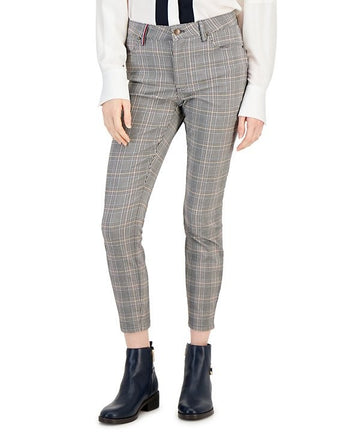 Tommy Hilfiger Women's Glen Plaid Straight Skinny Pants Gray Size 4 MSRP $90