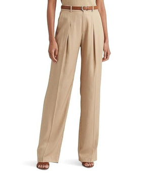 Lauren Ralph Lauren Women's Pleated Twill Wide Leg Pants, Tan Beige Size 16 $175