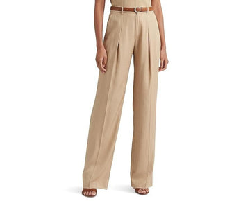 Lauren Ralph Lauren Women's Pleated Twill Wide Leg Pants, Tan Beige Size 16 $175