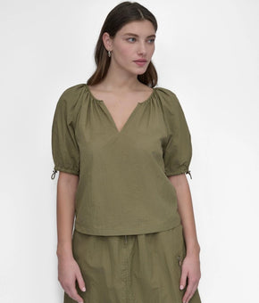 DKNY 2 Piece Outfit Set Womens Size S Green Utility Top Skirt Pockets $89