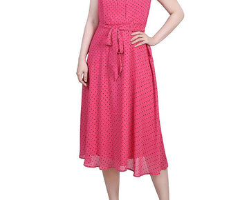 NY Collection Womens Petites Chiffon Printed Midi Dress Size PM