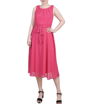 NY Collection Womens Petites Pleated Chiffon Midi Dress Pink Size PL