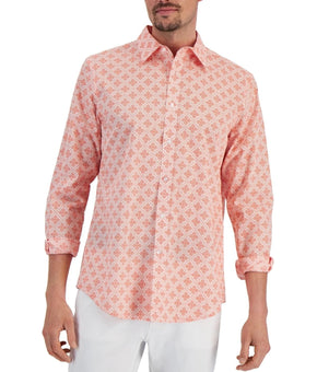 Club Room Button Shirt Size L Orange Zinnia 100% Cotton Stretch MSRP $60