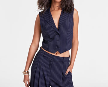 Bar III Petite Pinstriped Slim-Fit Vest Blue Pinstripe Size PS MSRP $50