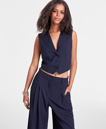 Bar III Petite Pinstriped Slim-Fit Vest Blue Pinstripe Size PM MSRP $50