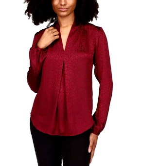 Michael Kors Satin Jacquard Blouse Dark Ruby Red Wine Size XL MSRP $98