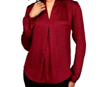 Michael Kors Satin Jacquard Blouse Dark Ruby Red Wine Size XL MSRP $98