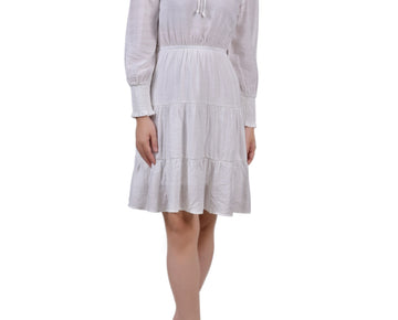 NY Collection Petite Tiered Dress with Ruffled Neck White Size PS MSRP$58