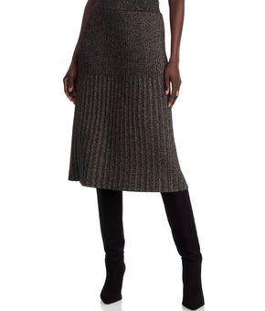 T Tahari Women's Metallic Pleated Pull-On Midi Skirt Gold Black Size S MSRP $88