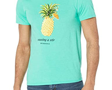 Cubavera Men's Short Sleeve Cotton Pineapple Crew T Shirt, Aruba Blue, Size L