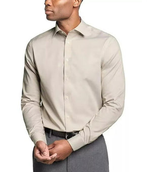 Calvin Klein Steel Plus Slim Pin Cord Dress Shirt Taupe Beige Size 17x32/33 $85