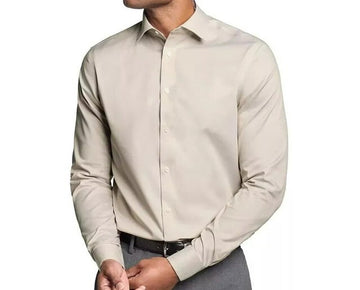 Calvin Klein Steel Plus Slim Pin Cord Dress Shirt Taupe Beige Size 17x32/33 $85