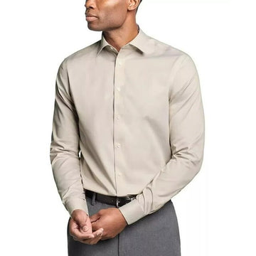 Calvin Klein Steel Plus Slim Pin Cord Dress Shirt Taupe Beige Size 17x32/33 $85
