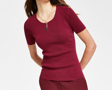 Tahari ASL Women Round-Neck Sweater Top Burgandy Red Size XS MSRP $59