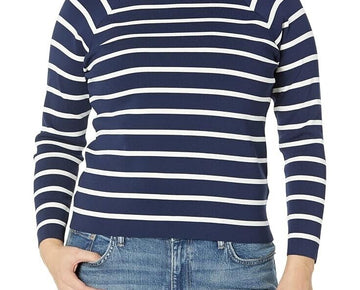 LAUREN Ralph Lauren Striped Mock Neck Sweater Navy Cream Plus Size PM MSRP $100
