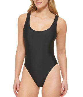 Calvin Klein womens logo low-back one-piece swimsuit Black Size M MSRP $98