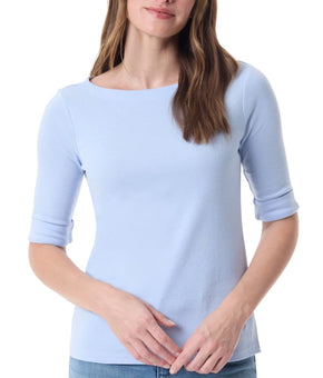 Gloria Vanderbilt Women's Alanis Boat Neck Elbow-Sleeve T-Shirt Blue Size L