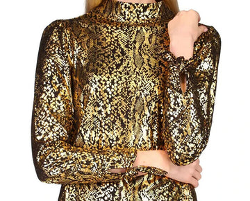 Michael Michael Kors Python-Print Shine Top Black Gold Size XL MSRP $78