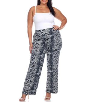 White Mark Women's Animal Print Wide Leg Palazzo Pants Black Size 2XL